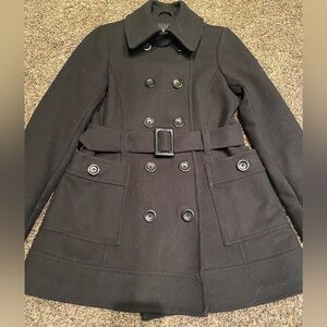 H&M Womens Black Wool Blend Belted Peacoat. Size 12 great condition.